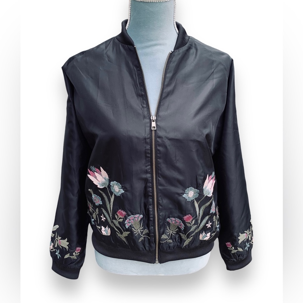 Guess Black and Pink Satin Bomber Jacket